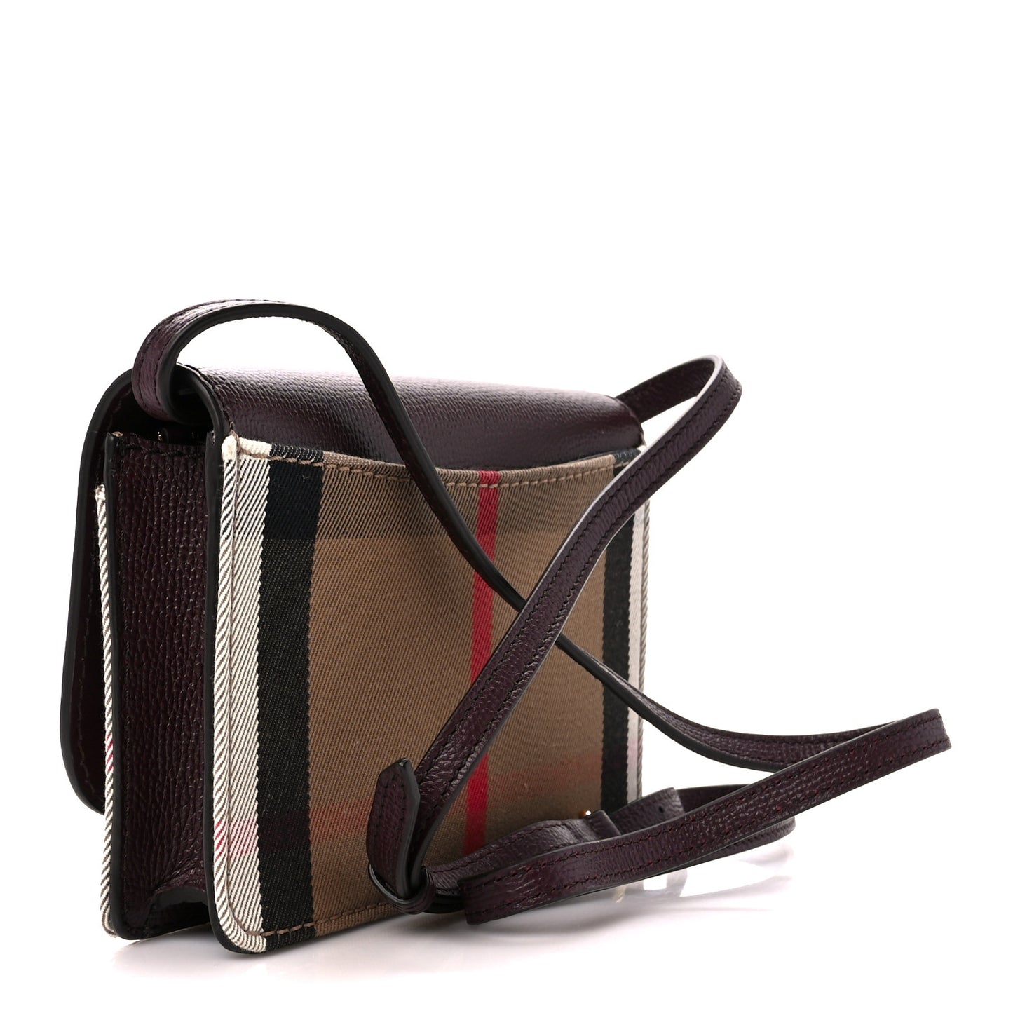 Grained Calfskin House Check Tartan Mix Hampshire Wallet On Chain Burgundy