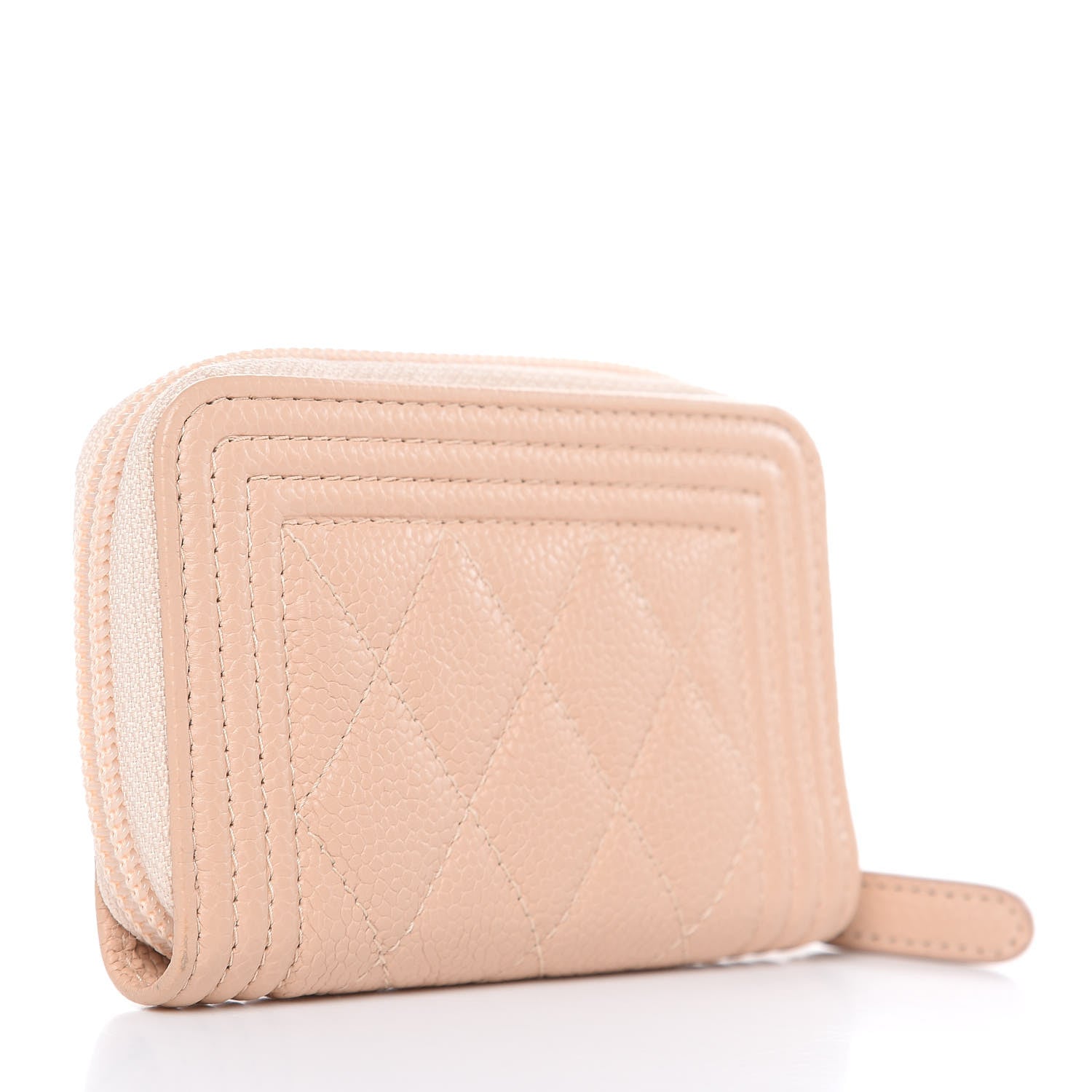 Chanel Caviar Quilted Boy Zip Around Coin Purse Wallet Beige Clair 3 of 8