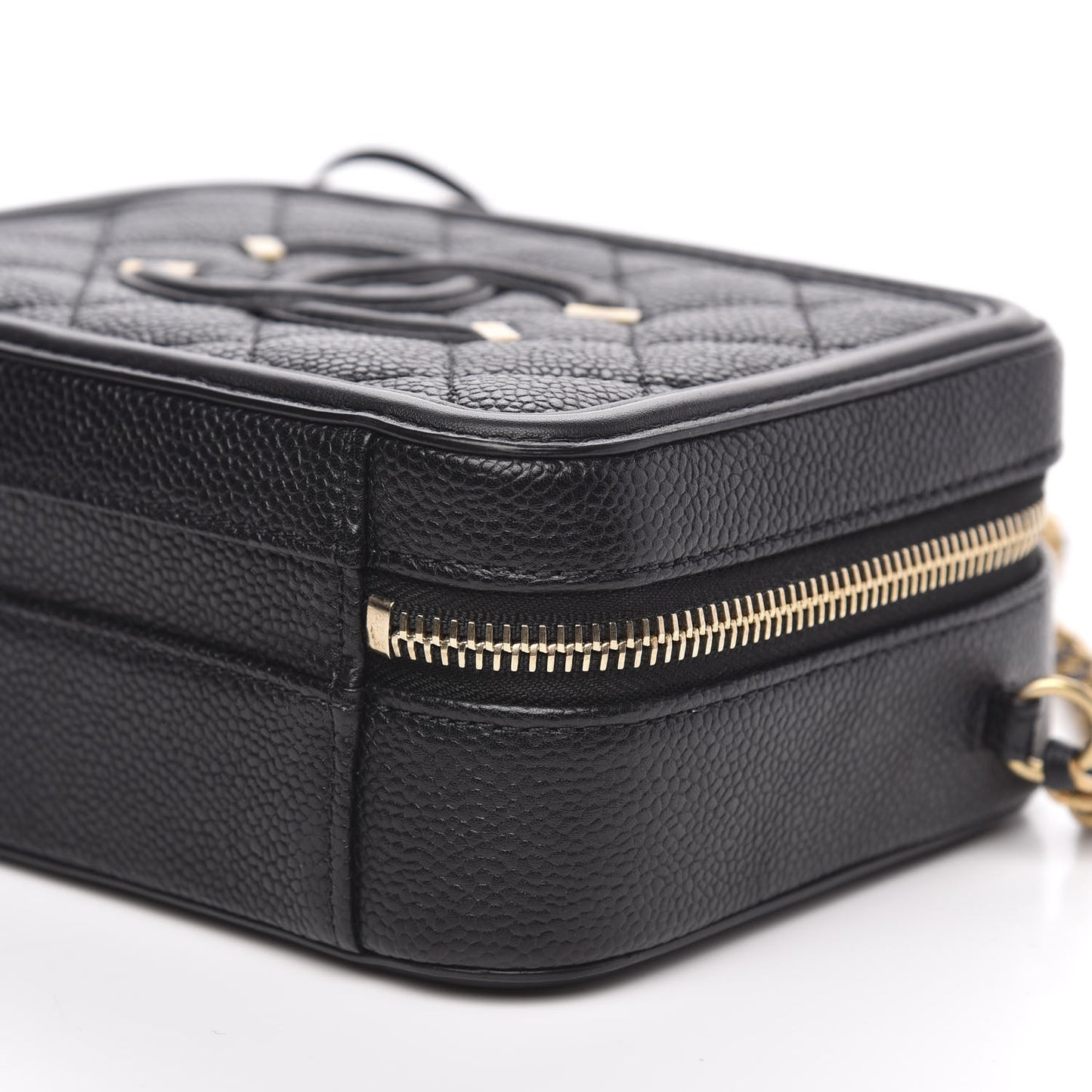 Caviar Quilted Small CC Filigree Vanity Case Black