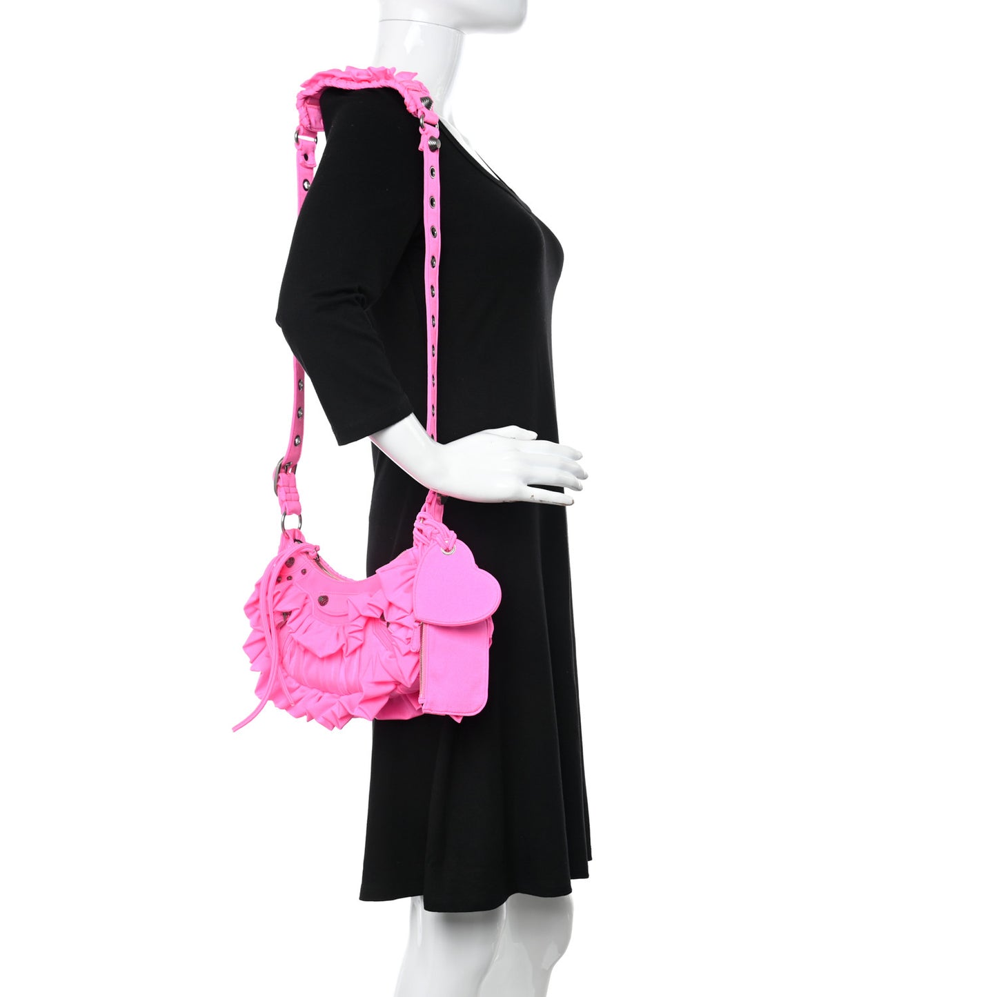 Ruffled Jersey Le Cagole Shoulder Bag XS Fluo Pink