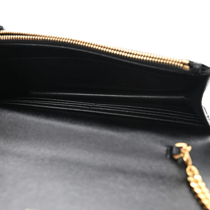 Saint Laurent Grain De Poudre Matelasse Chevron Monogram Envelope Chain Wallet Black 4 of 10