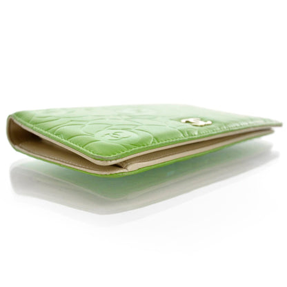 Chanel Lambskin Camellia Yen Wallet Green 4 of 8
