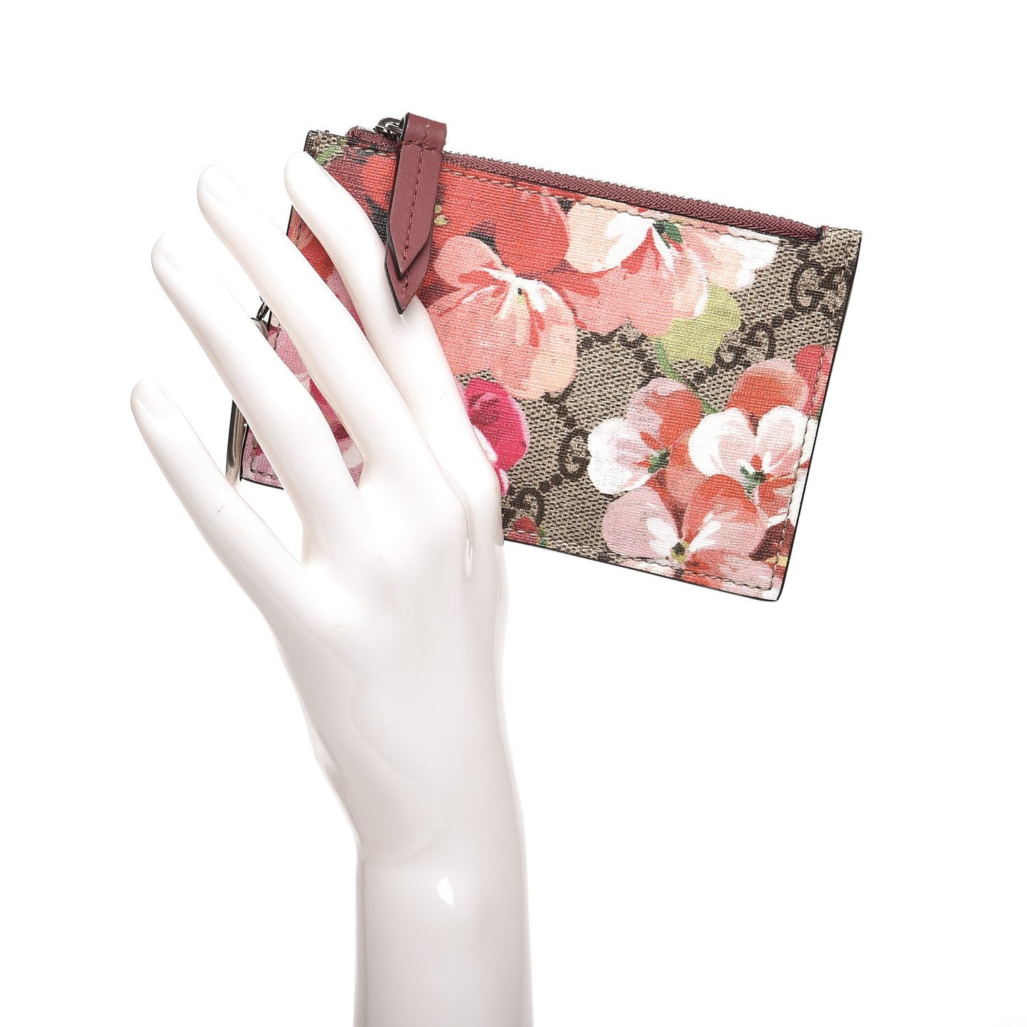 GG Supreme Monogram Blooms Key Ring Coin Case Beige Multicolor Dry Rose