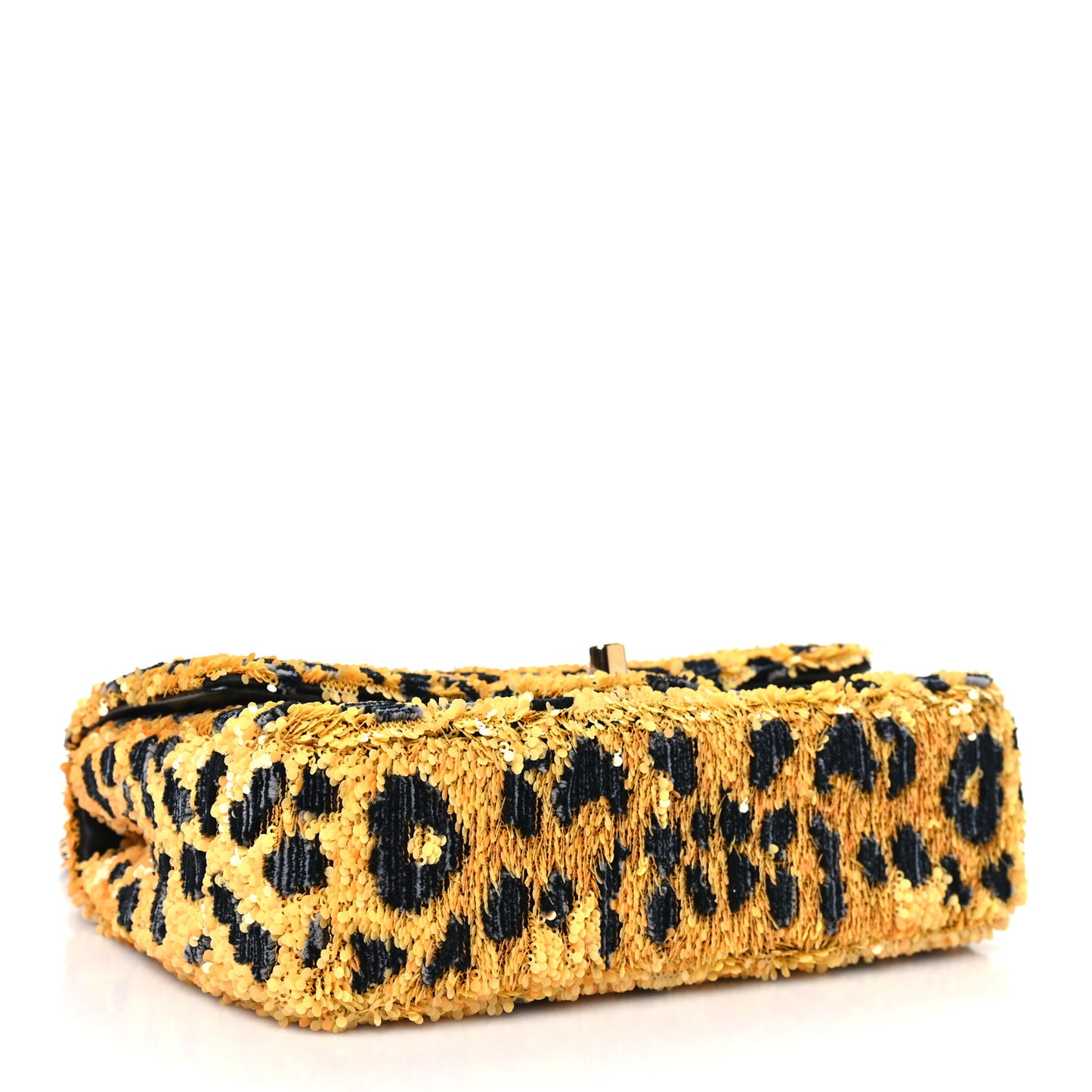 Sequin Mixed Fibers Leopard Print Mini Rectangular Flap Black Orange