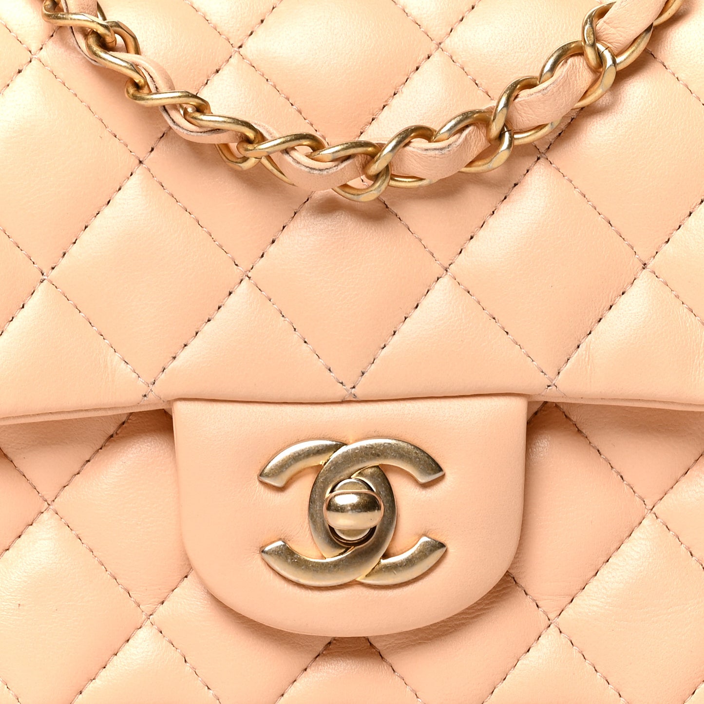 Lambskin Quilted Mini Rectangular Flap Beige