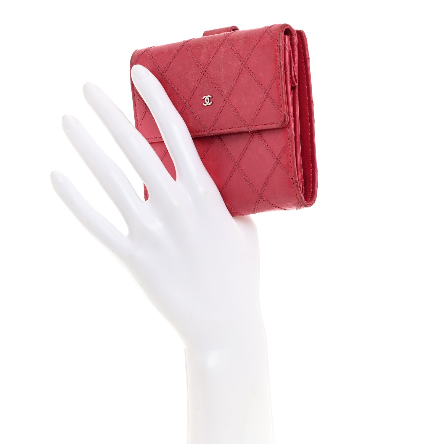 Chanel Calfskin Diamond Stitch Compact French Flap Wallet Pink 2 of 12