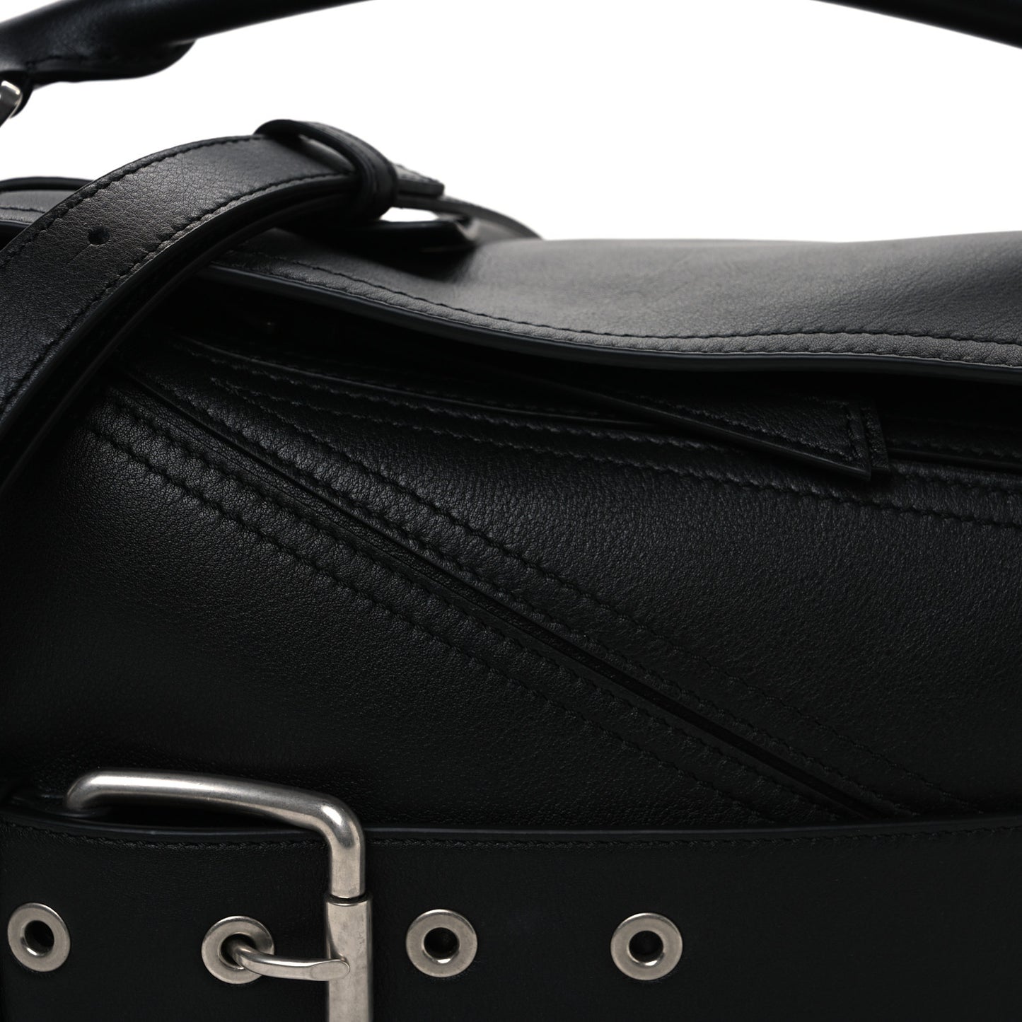 Shiny Calfskin Small Puzzle Biker Bag Black