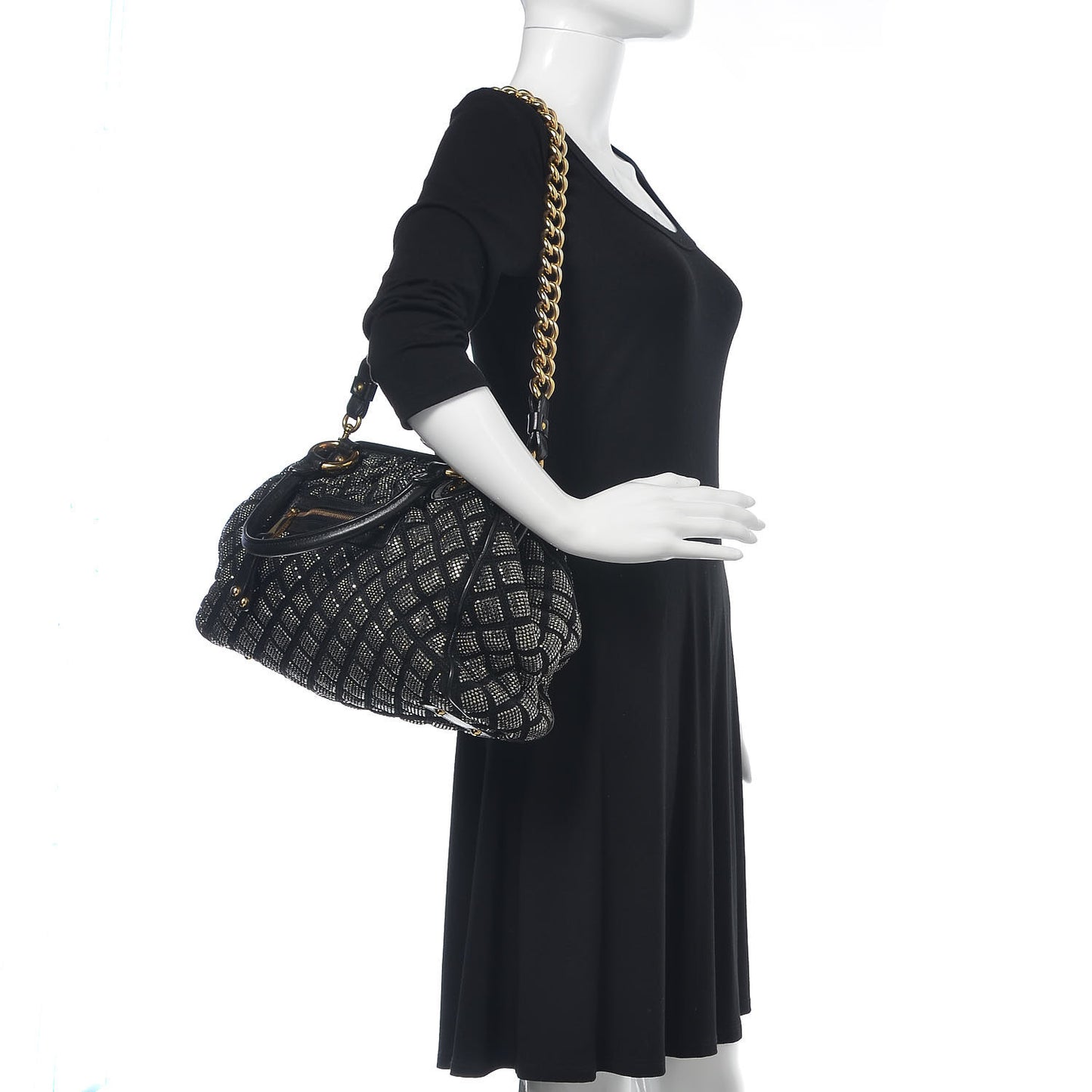 Suede Crystal Quilted Stam Black