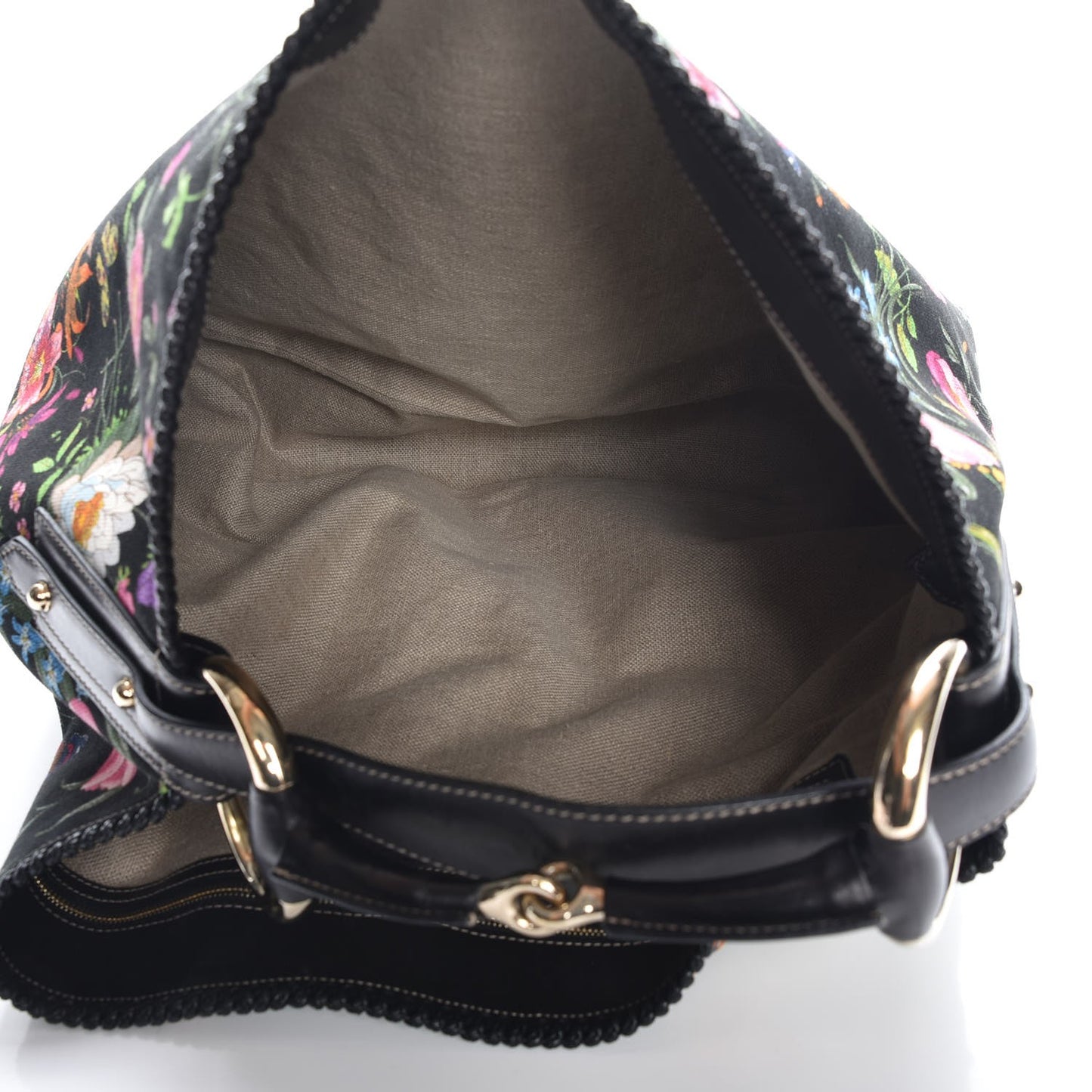 Canvas Flora Floral Large Horsebit Chain Hobo Black