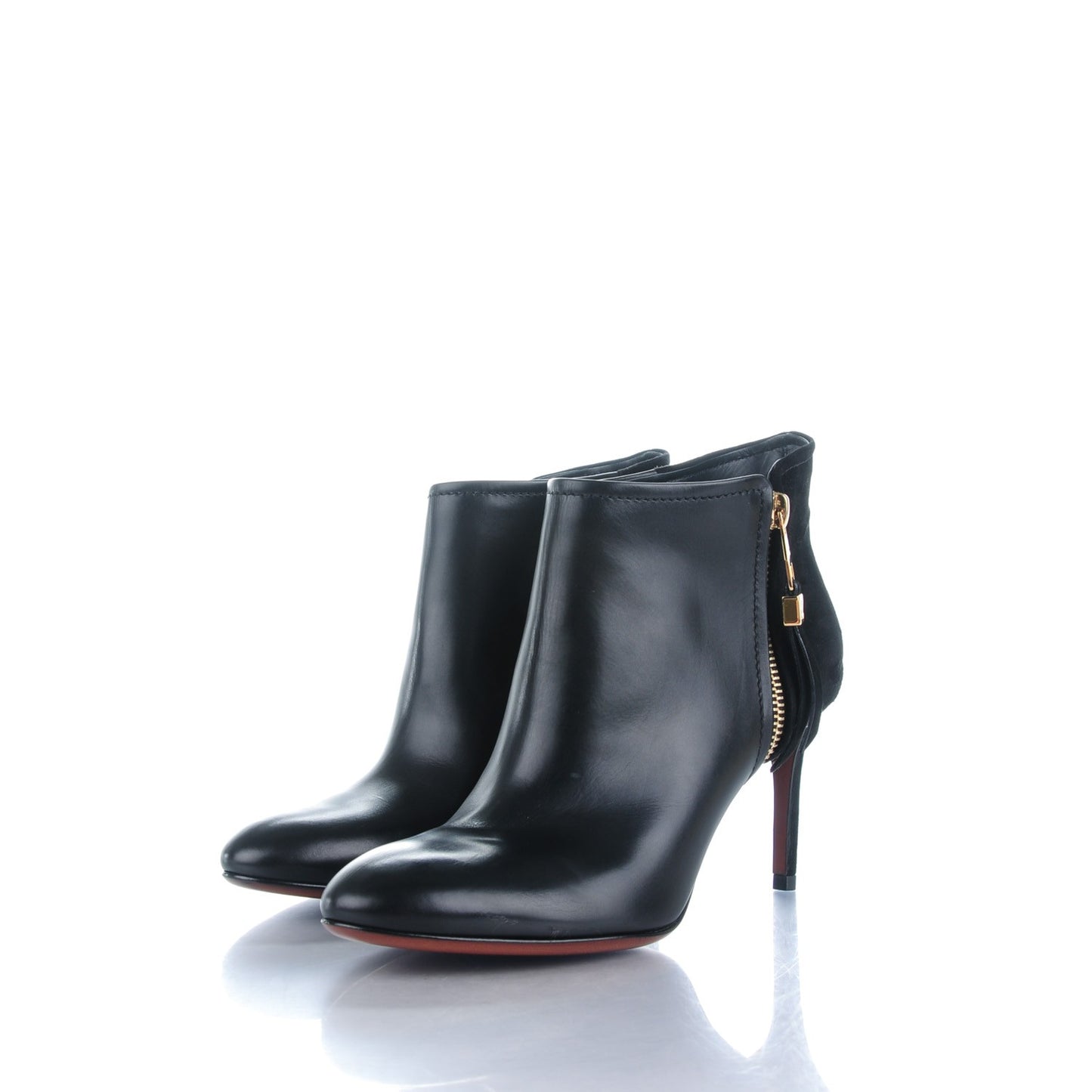 Calfskin Zippy Low Boots 36.5 Black