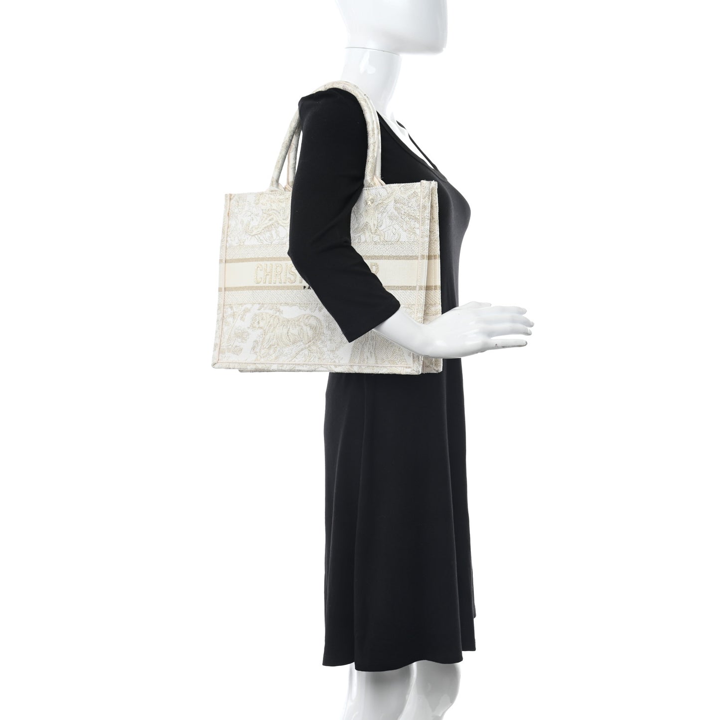 Canvas Embroidered Medium Dioriviera Toile De Jouy Book Tote Gold