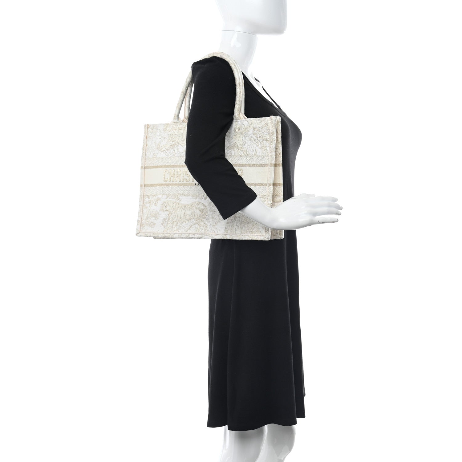 Christian Dior Canvas Embroidered Medium Dioriviera Toile De Jouy Book Tote Gold 2 of 15