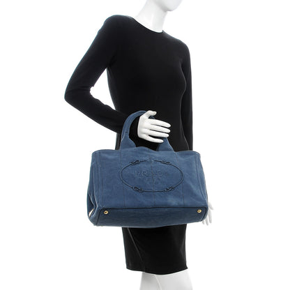 Prada Canvas Canapa Logo Tote Blue 2 of 13