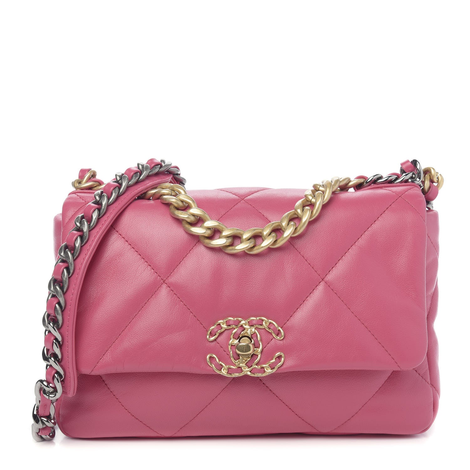 Chanel Lambskin Quilted Medium 19 Flap Dark Pink 1 of 14