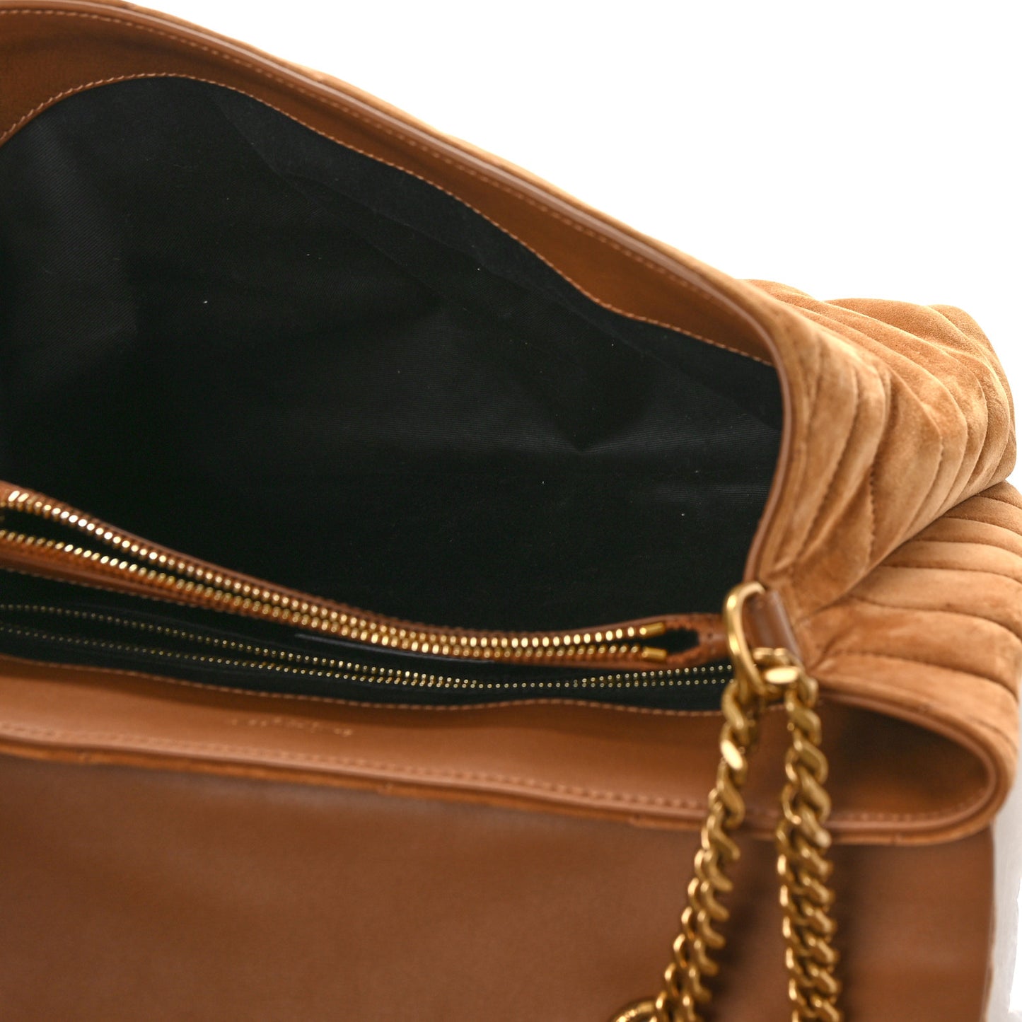Suede Y Quilted Monogram Medium Loulou Chain Satchel Cinnamon