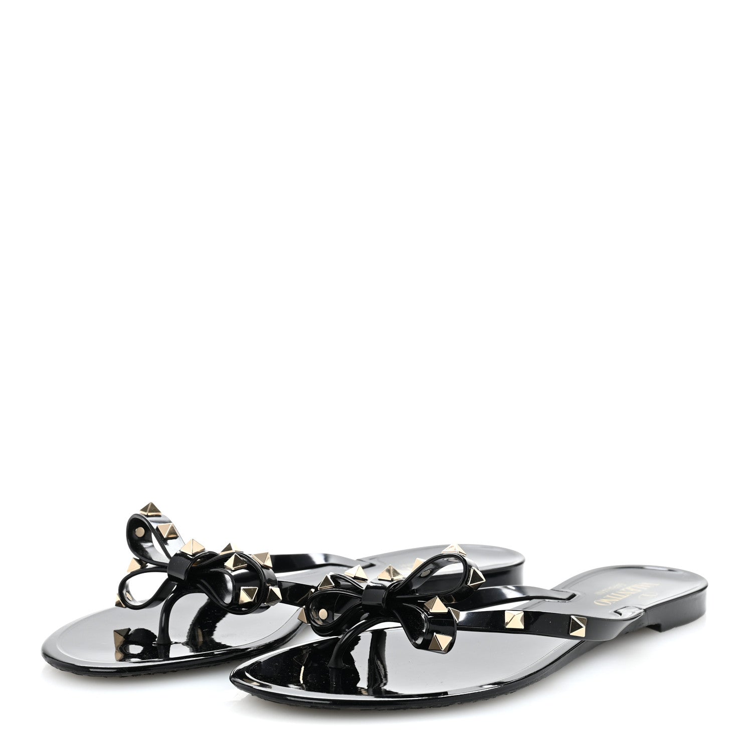 Valentino Garavani PVC Jelly Rockstud Bow Thong Sandals 41 Black 4 of 9