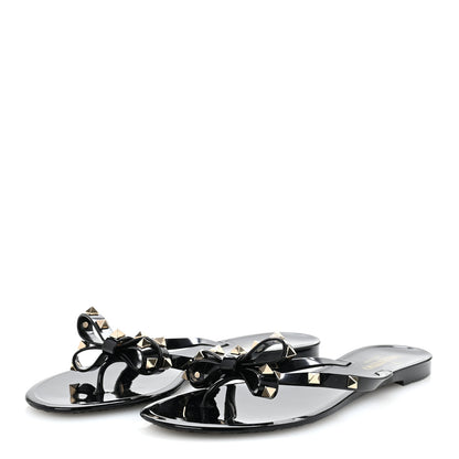 Valentino Garavani PVC Jelly Rockstud Bow Thong Sandals 41 Black 4 of 9