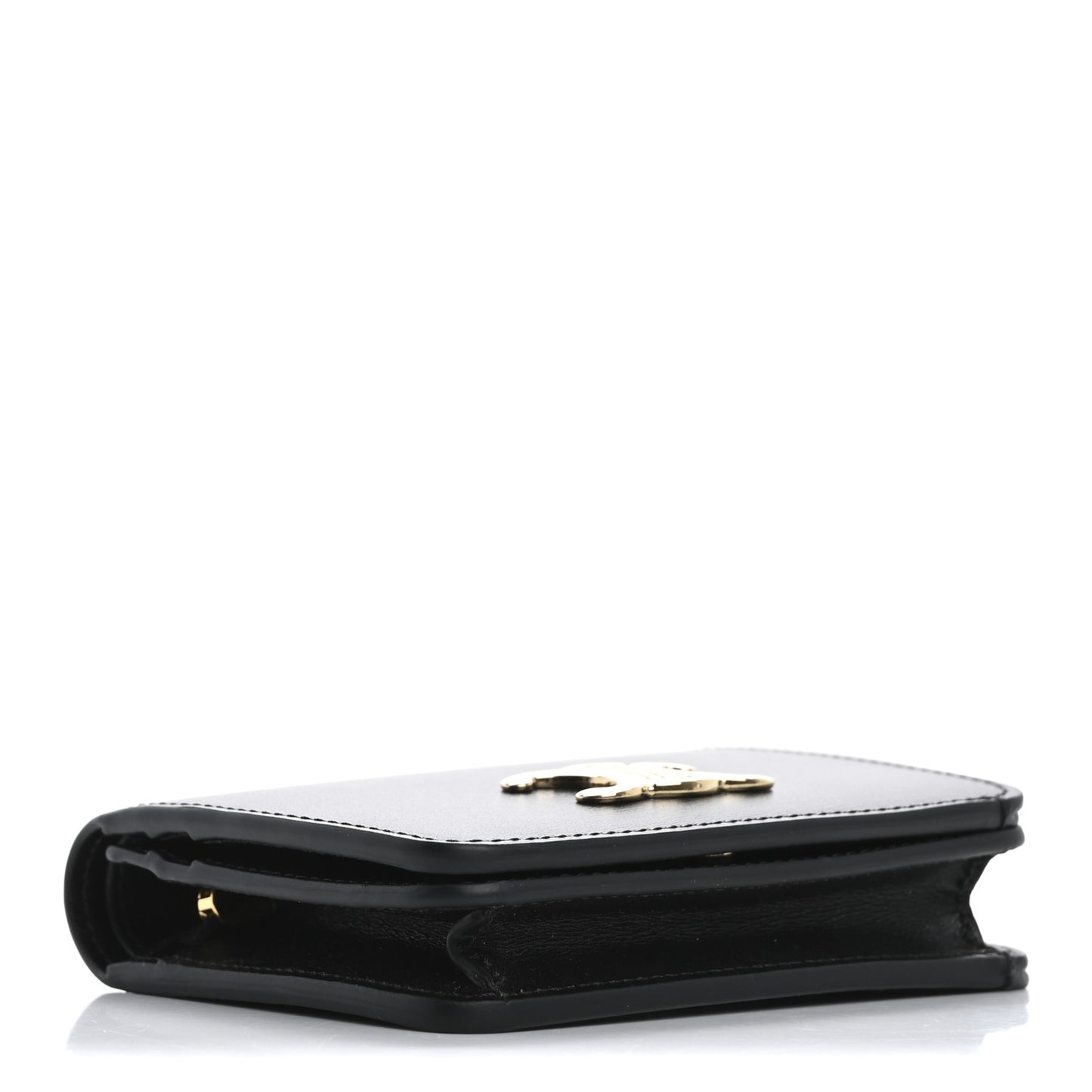 Shiny Calfskin Triomphe Compact Wallet Black