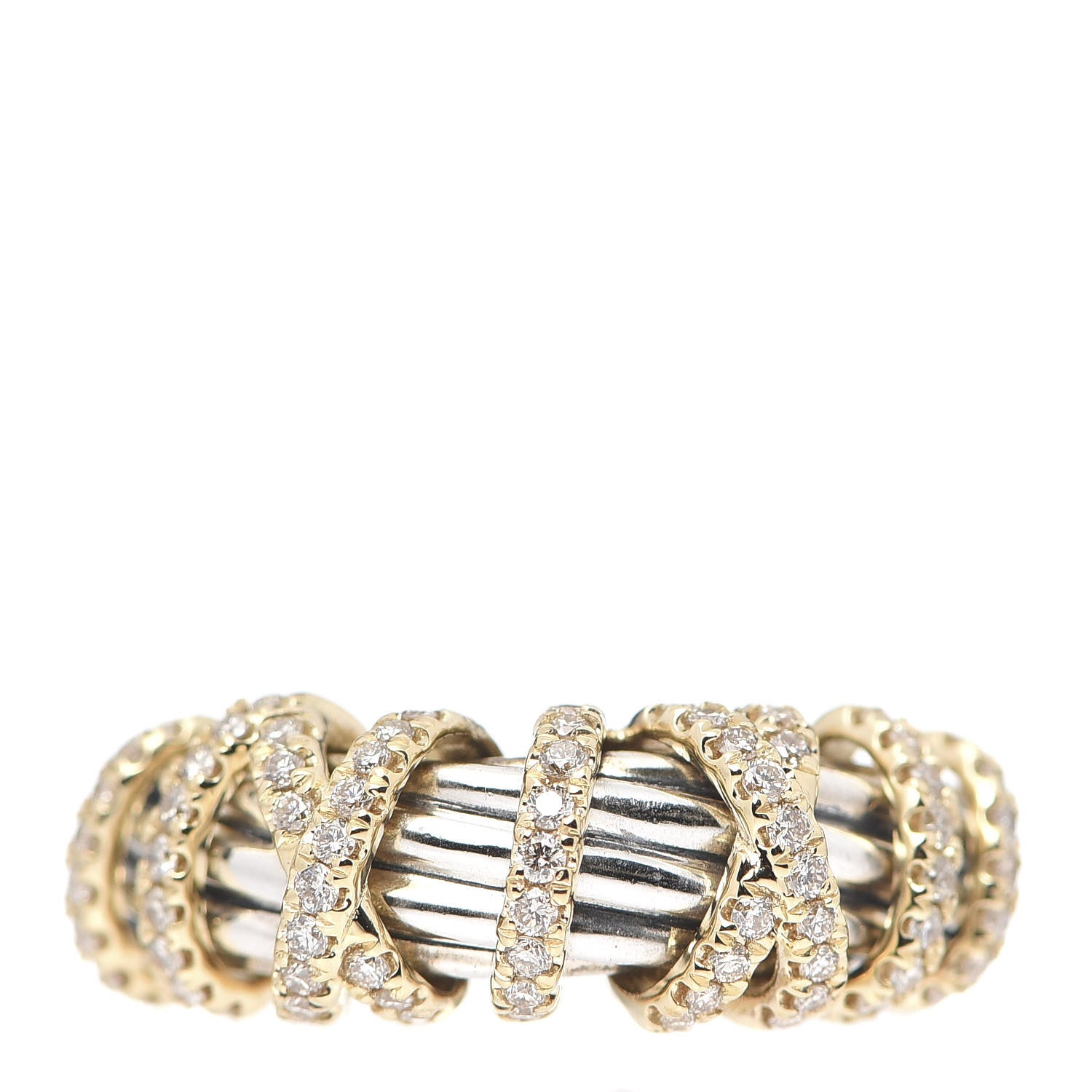 David Yurman Sterling Silver 18K Yellow Gold Diamond Helena Ring 54 6.75 1 of 5