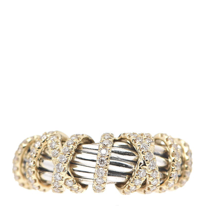 David Yurman Sterling Silver 18K Yellow Gold Diamond Helena Ring 51 5.75 1 of 5