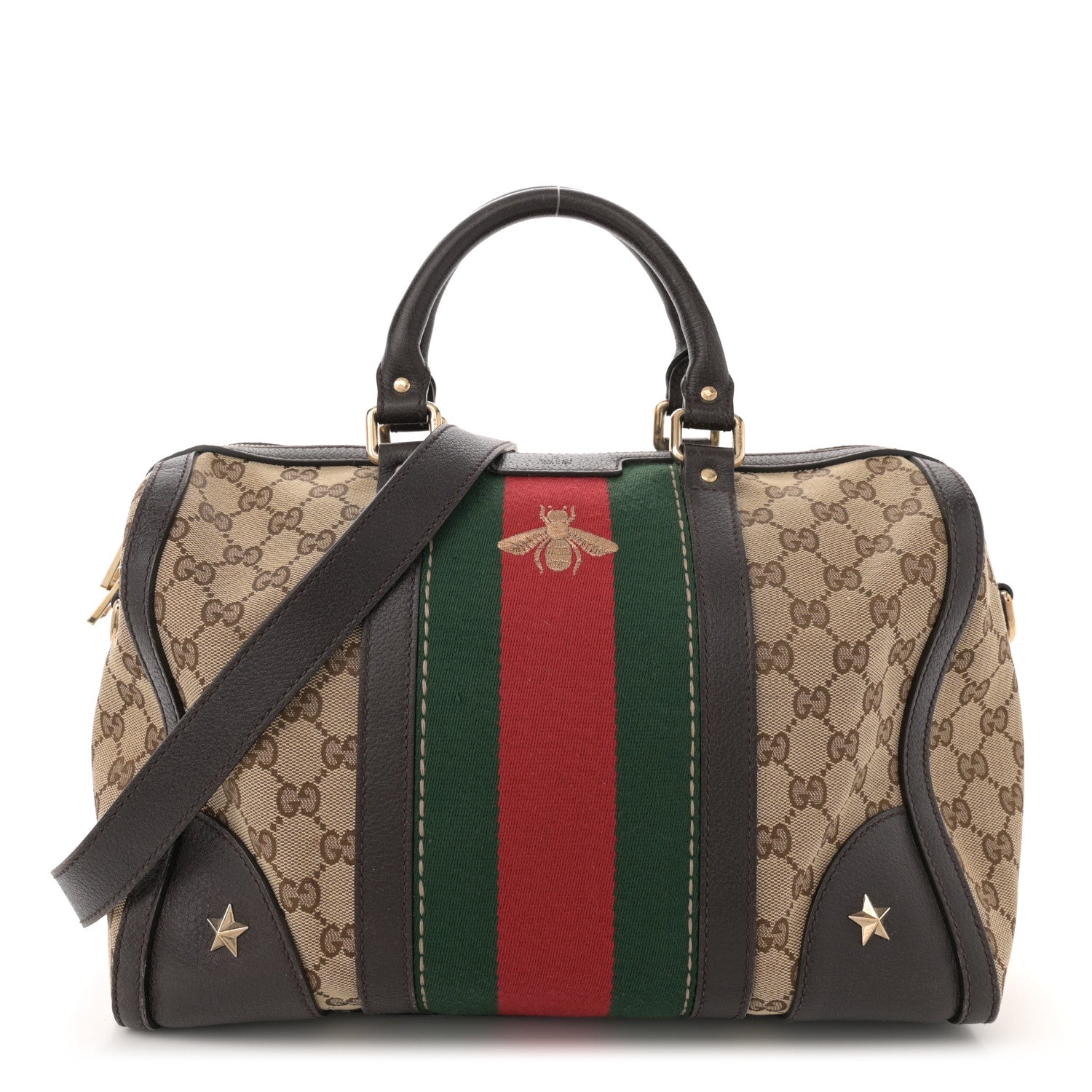 Gucci Monogram Vintage Web Medium Webby Bee Boston Dark Brown 1 of 18