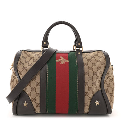 Gucci Monogram Vintage Web Medium Webby Bee Boston Dark Brown 1 of 18
