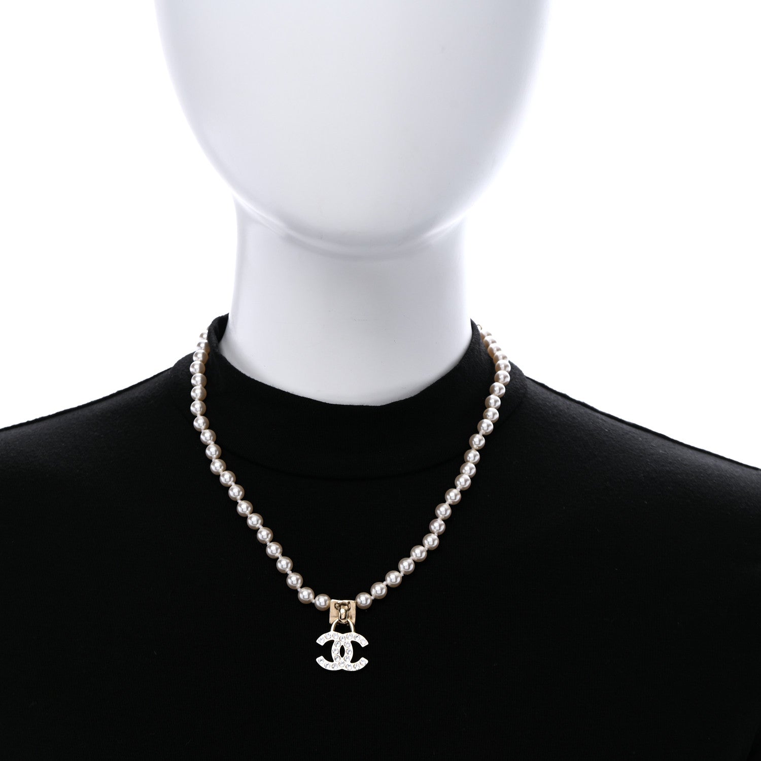 Chanel Pearl Crystal CC Short Logo Necklace Gold 2 of 7