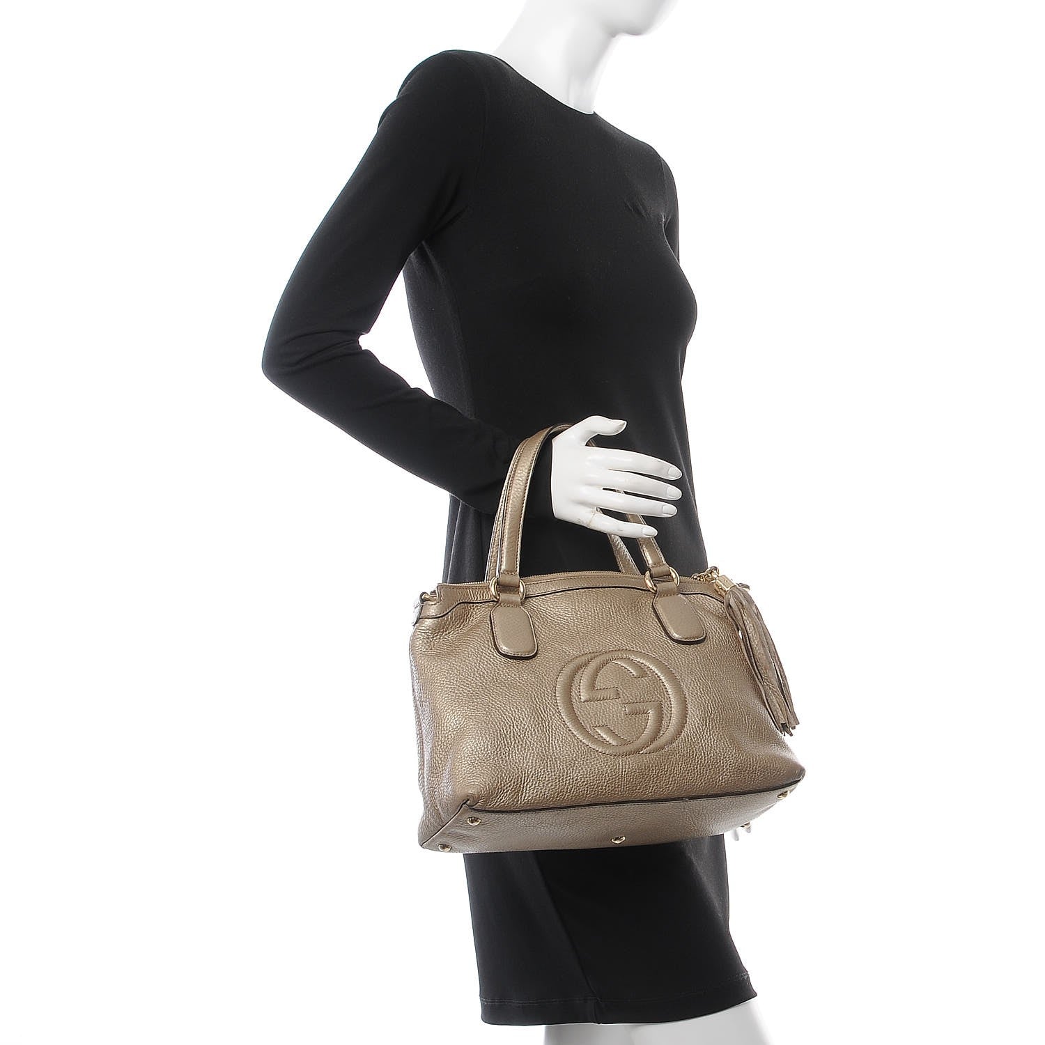 Gucci Metallic Cellarius Calfskin Small Soho Top Handle Satchel Golden Beige 2 of 18
