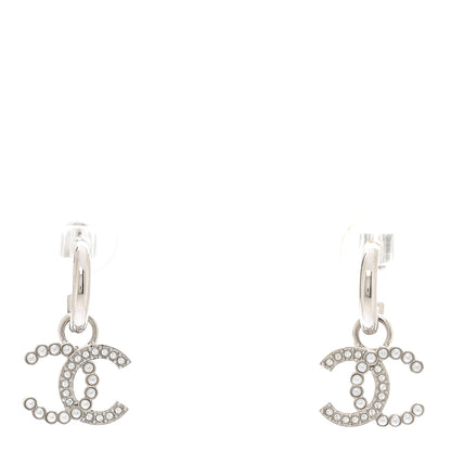 Chanel Metal Pearl Crystal CC Drop Earrings Silver 1 of 4