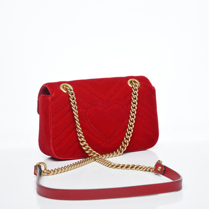 Gucci Velvet Matelasse Mini GG Marmont Shoulder Bag Hibiscus Red 2 of 10