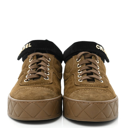 Chanel Suede Logo Strap Sneakers 35.5 Brown 2 of 9