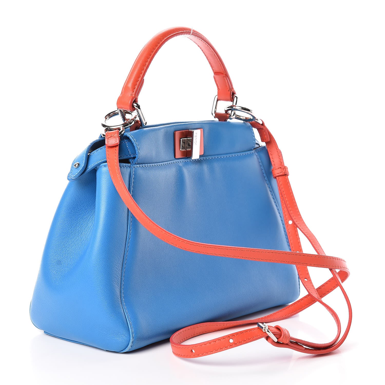 Fendi Nappa Colorblock Mini Peekaboo Iconic Satchel Blue Royal Papavero Cuoio 3 of 19