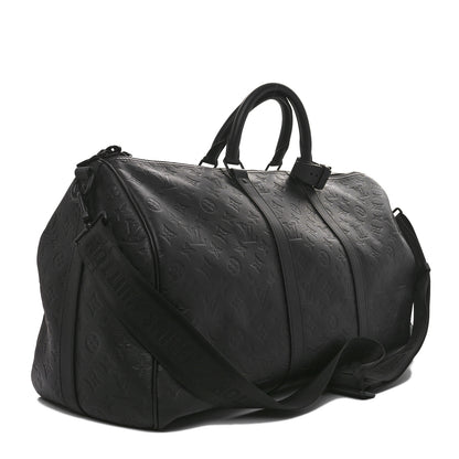 Louis Vuitton Calfskin Shadow Monogram Keepall Bandouliere 50 Black 3 of 9