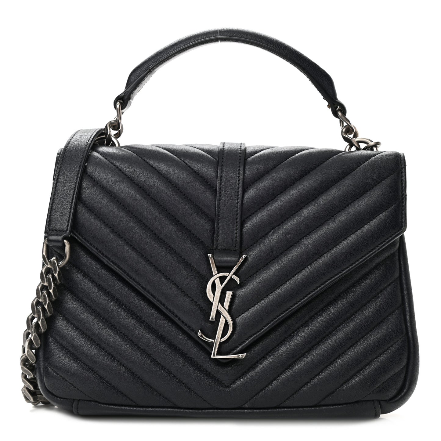 Sheepskin Matelasse Chevron Monogram Medium College Bag Deep Marine