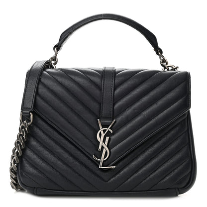 Saint Laurent Sheepskin Matelasse Chevron Monogram Medium College Bag Deep Marine 1 of 9