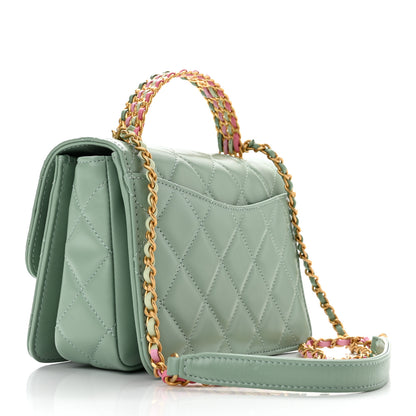 Chanel Shiny Calfskin Quilted Mini Metal Top Handle Flap Light Green 3 of 11