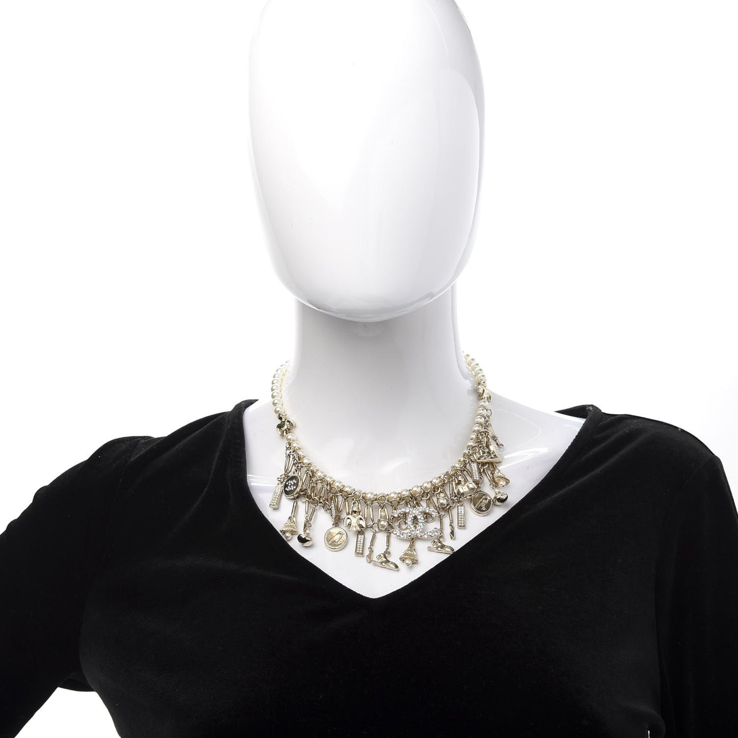 Pearl Crystal CC Short Necklace Gold