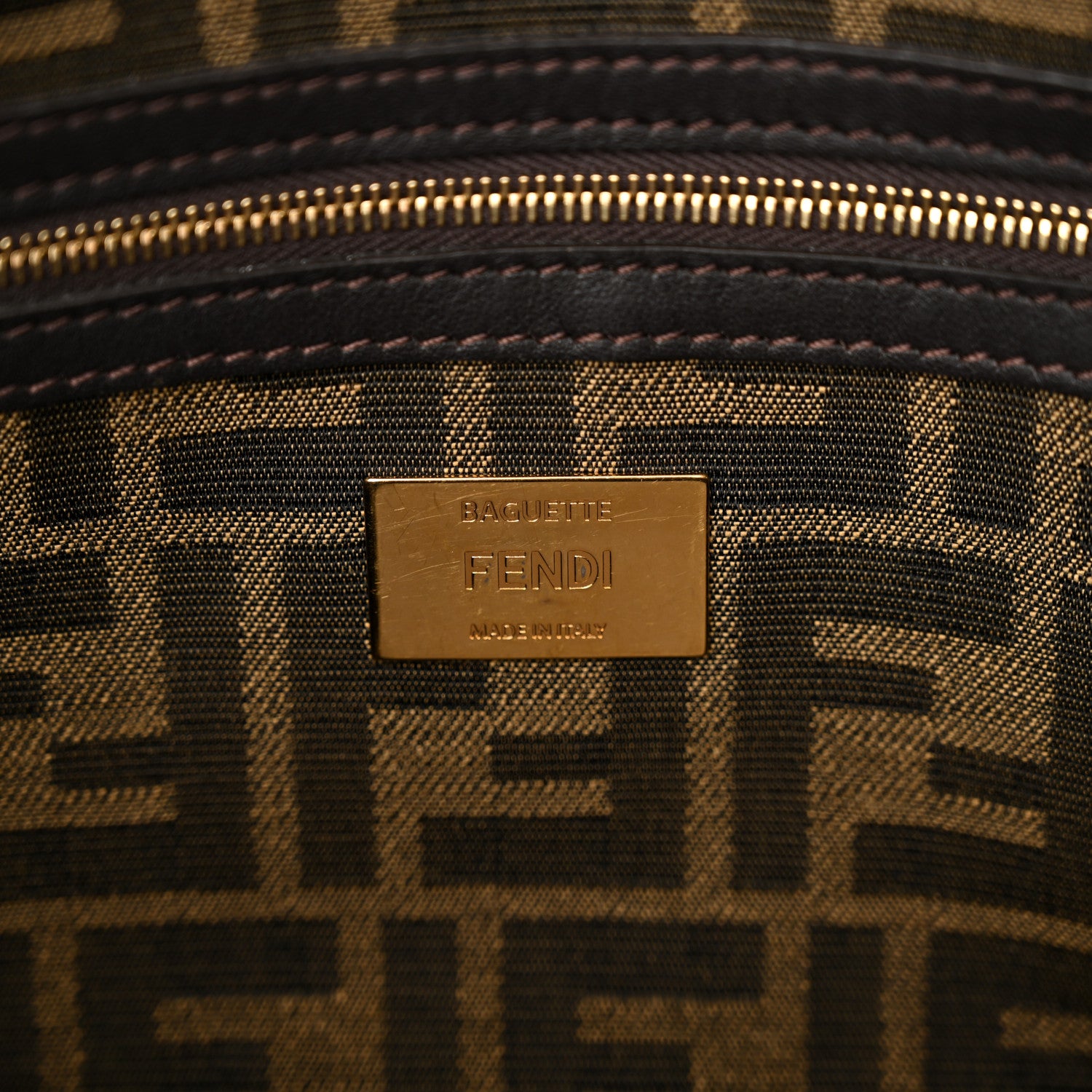 Fendi Fabric Jacquard FF 1974 Medium Baguette Tobacco Moro Black 6 of 10
