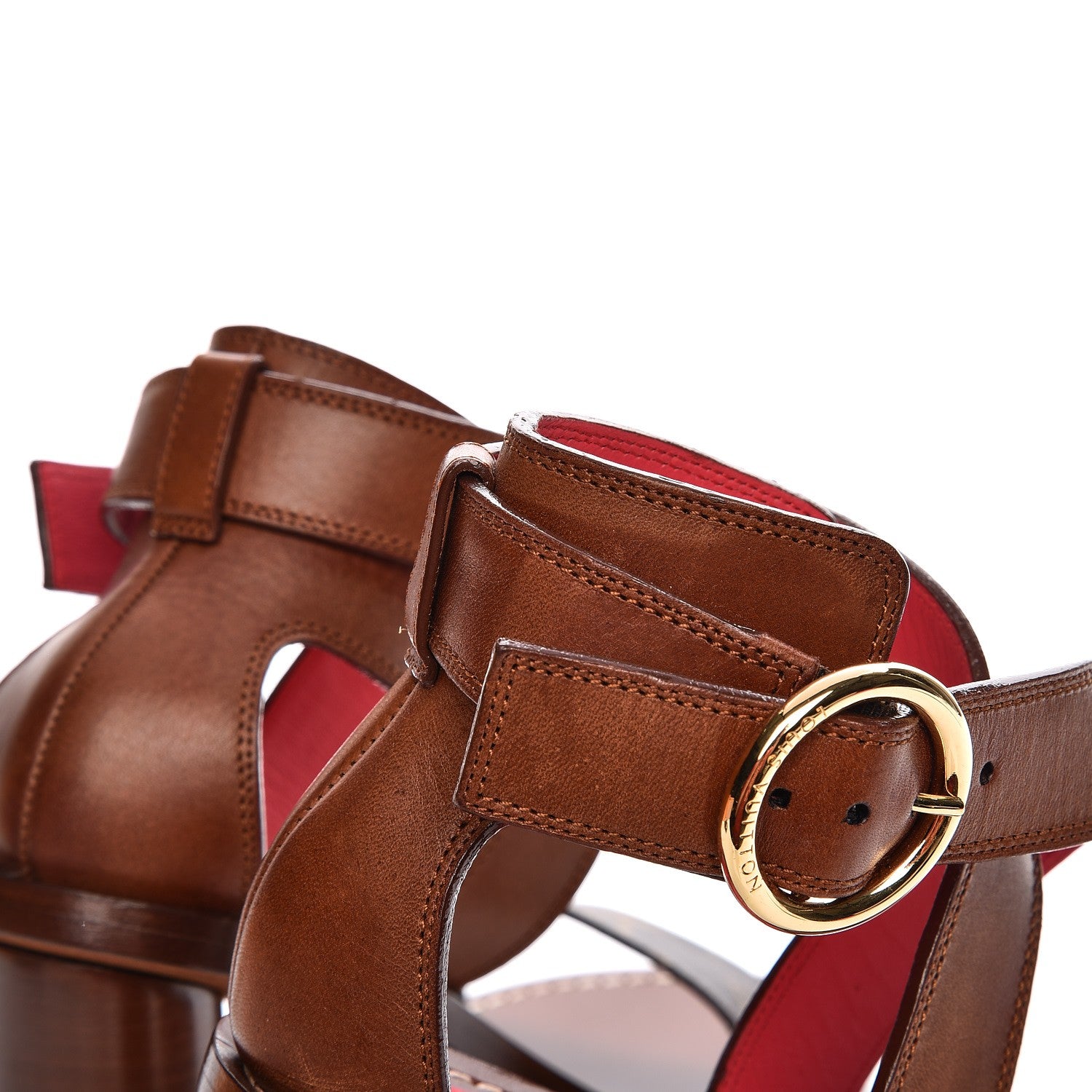 Louis Vuitton Calfskin Monogram Ocean Drive Heeled Sandals 36 Cognac 9 of 11