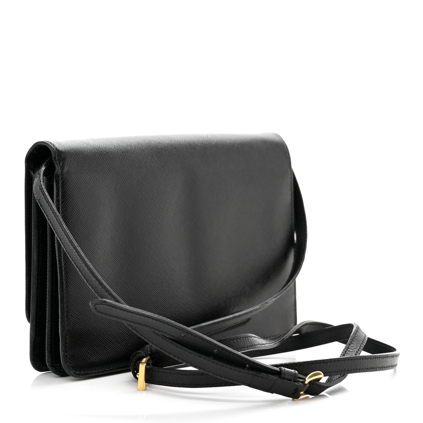 Saffiano Metal Flap Wallet With Strap Black