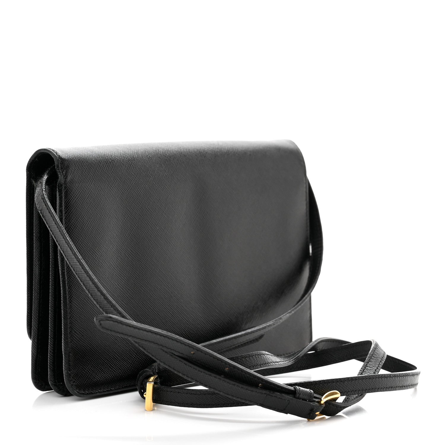 Prada Saffiano Metal Flap Wallet With Strap Black 3 of 12