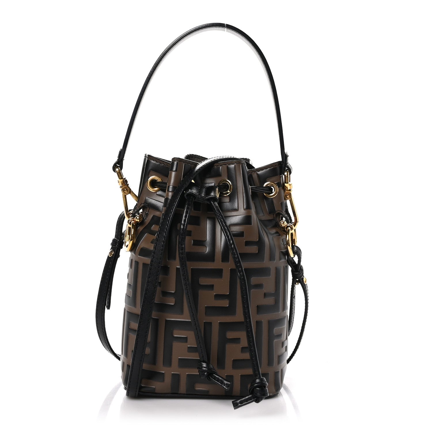 Fendi Vitello Liberty F is Fendi Bi-Color FF 1974 Embossed Mini Mon Tresor Bucket Bag Maya Black 1 of 9