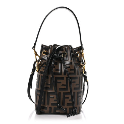 Fendi Vitello Liberty F is Fendi Bi-Color FF 1974 Embossed Mini Mon Tresor Bucket Bag Maya Black 1 of 9