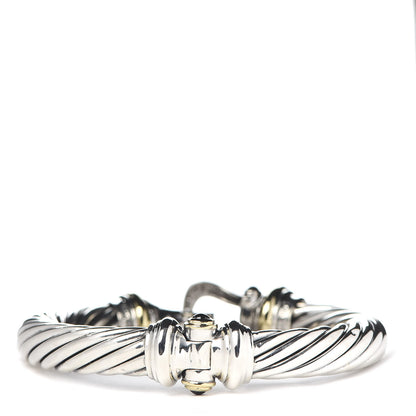 David Yurman Sterling Silver 18K Yellow Gold Diamond Garnet 10mm Cable Buckle Bracelet 3 of 6