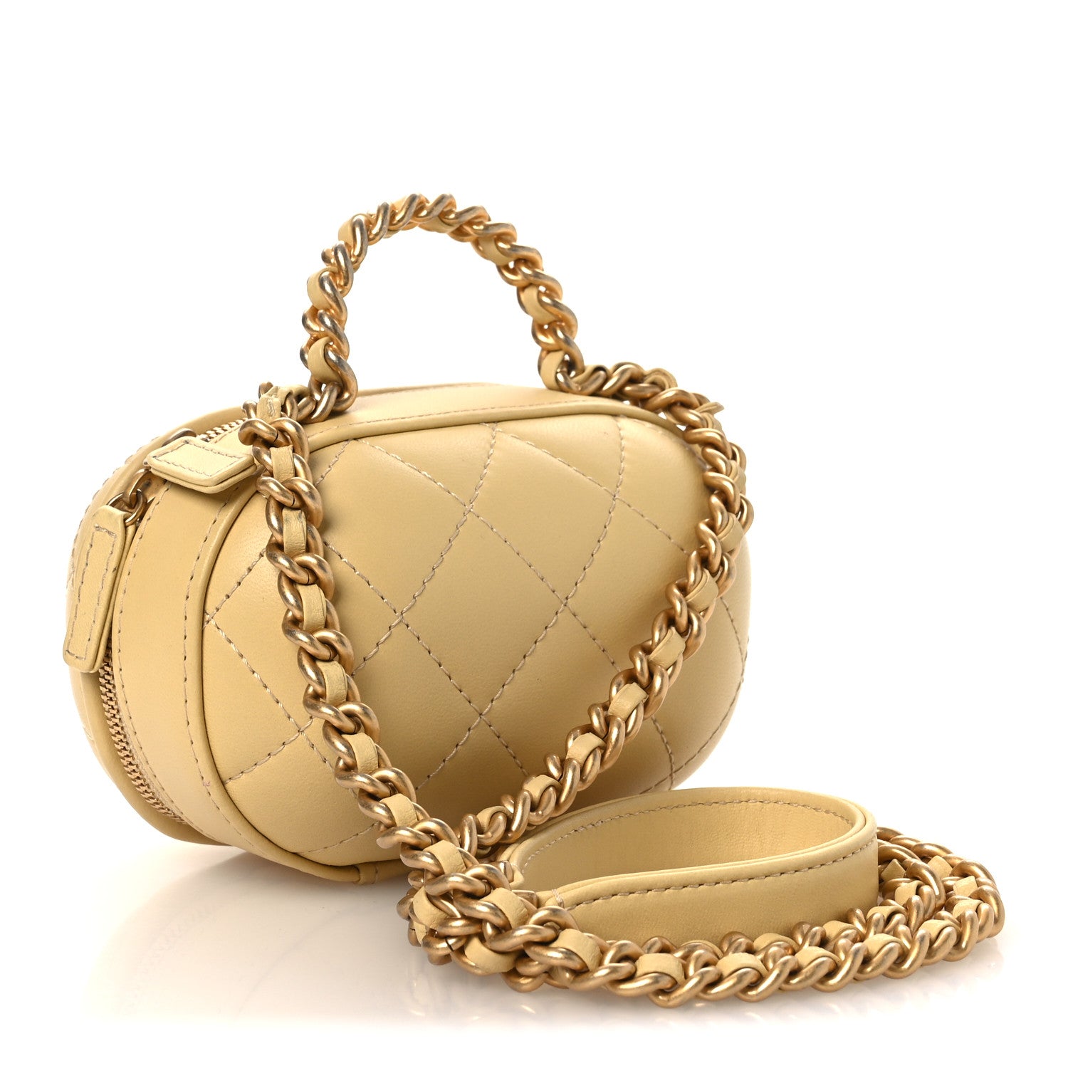 Chanel Lambskin Quilted CC Bubble Vanity Case With Chain Light Yellow 3 of 11