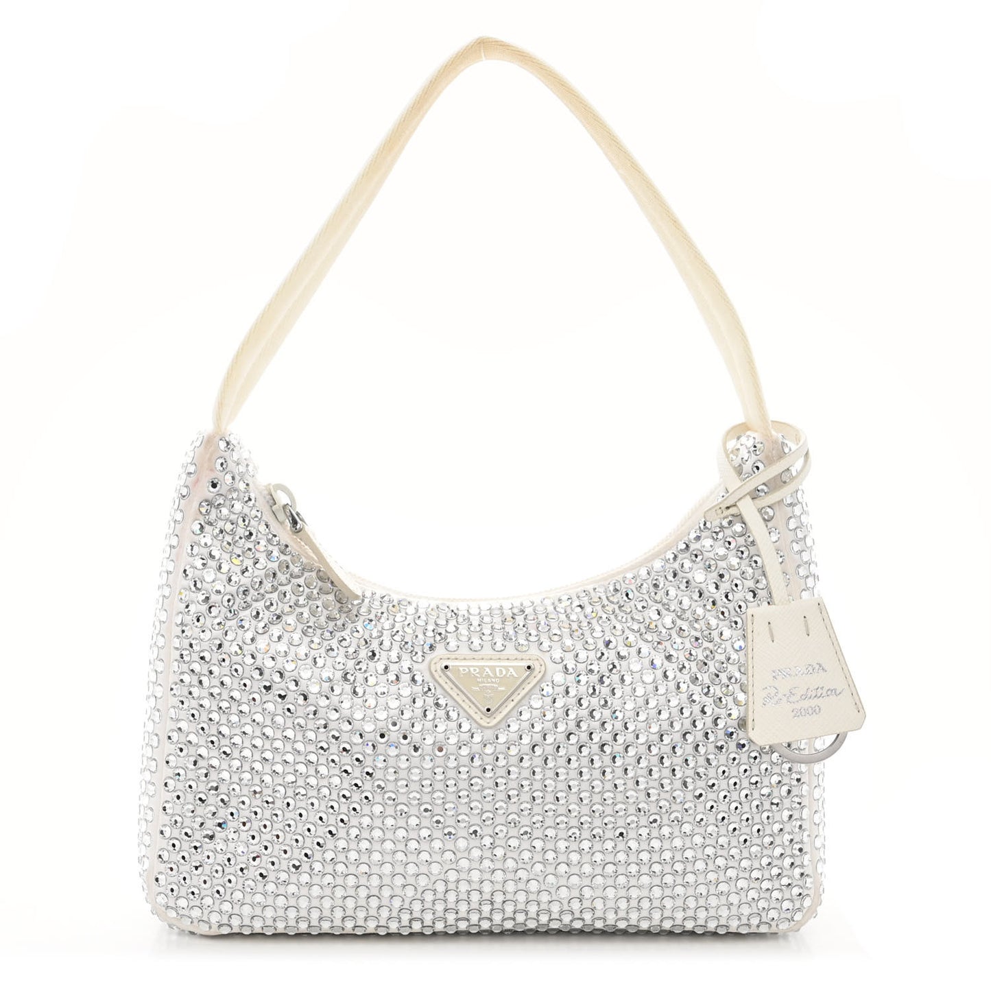 Satin Crystal Mini Re-Edition 2000 Bag White