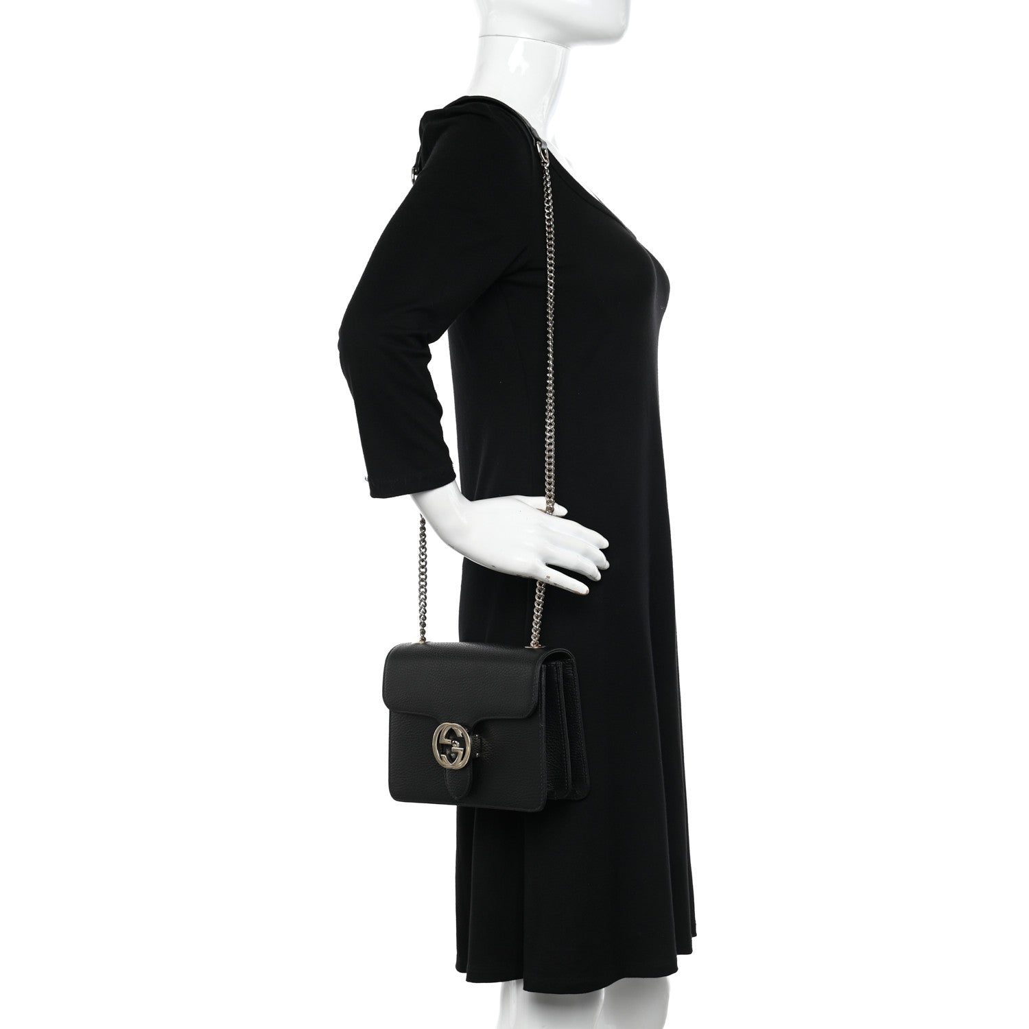 Gucci Dollar Calfskin Small Interlocking G Shoulder Bag Black 2 of 10