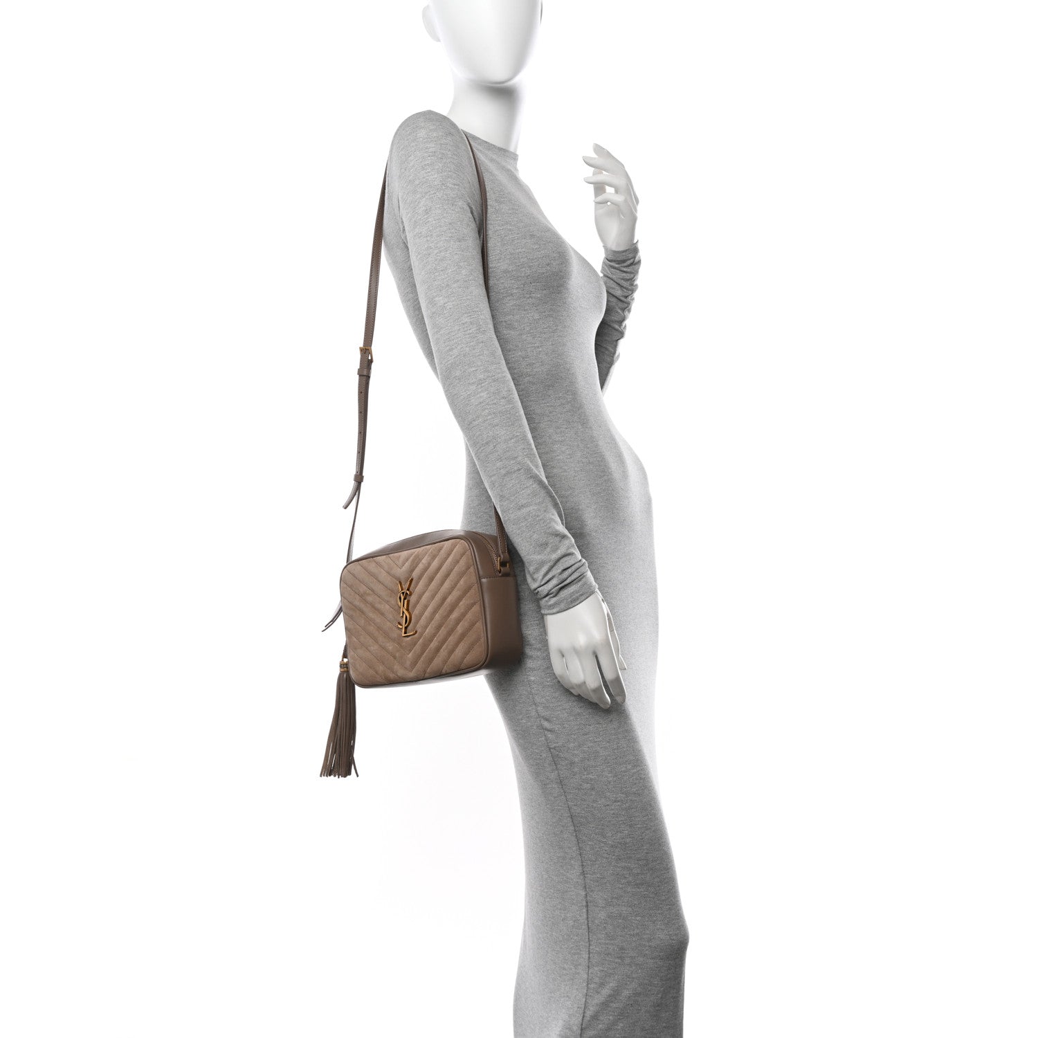 Saint Laurent Suede Matelasse Monogram Lou Camera Bag Taupe 2 of 11