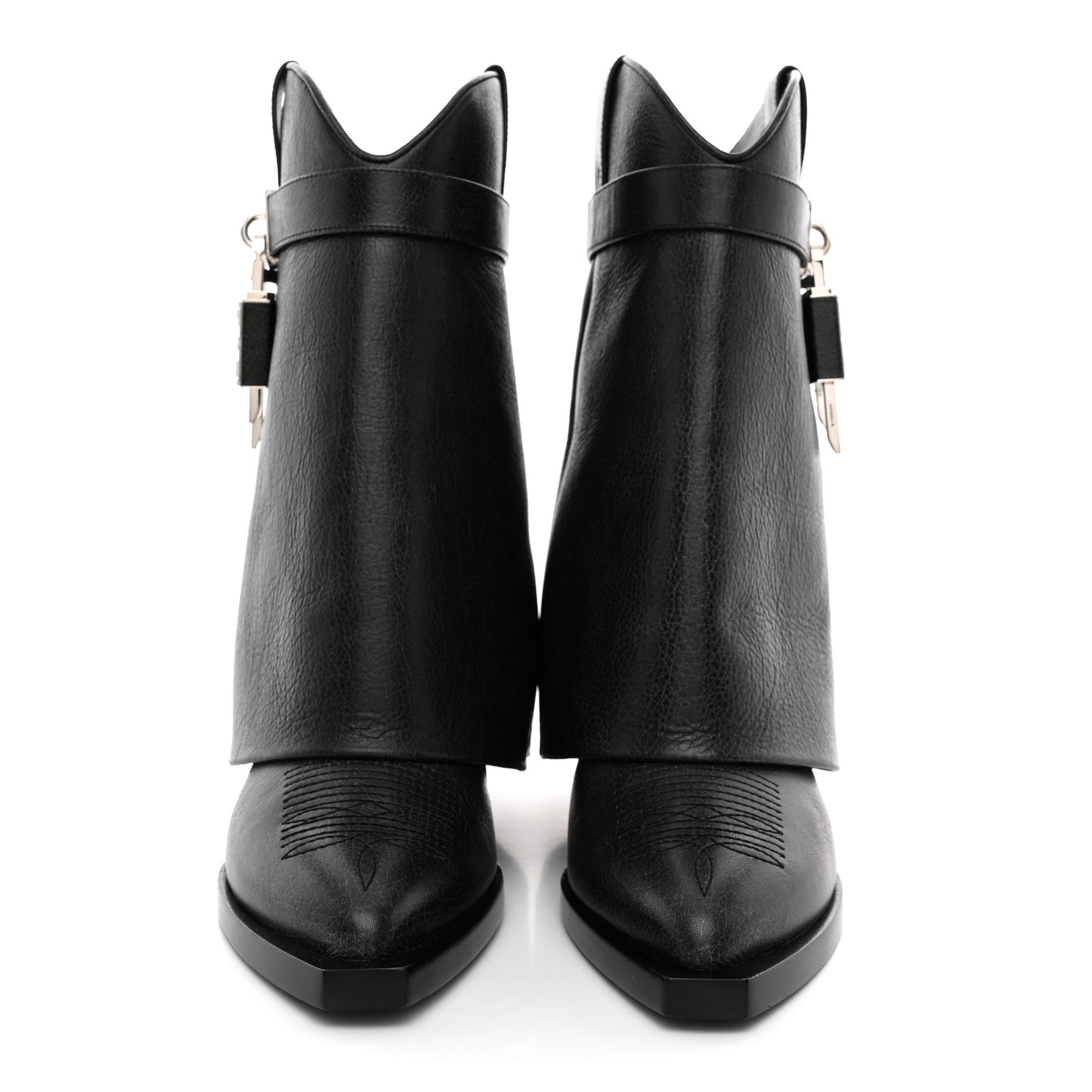 Aged Calfskin Cowboy Shark Lock Ankle Boots  36 Black