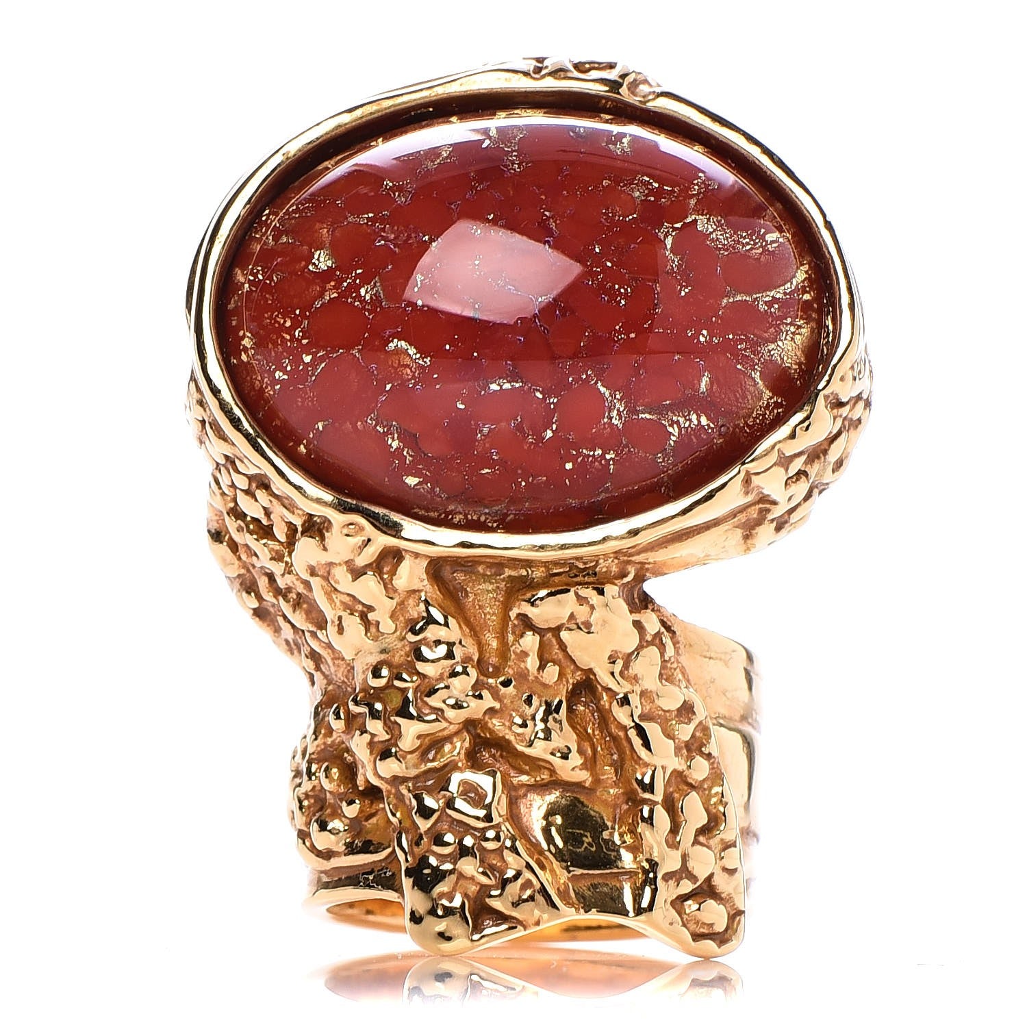 Saint Laurent Glass Cabochon Arty Ovale Ring 5 Gold Opium 1 of 5